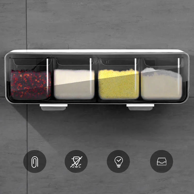 Wall Mounted Spice Rack Kitchen Seasoning Holder Punch Free Spice Jars ...