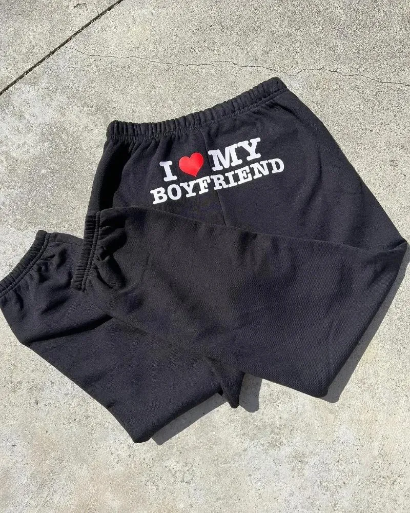 Womens Pants I Love My Boyfriend Printed Sweatpants Y2k High