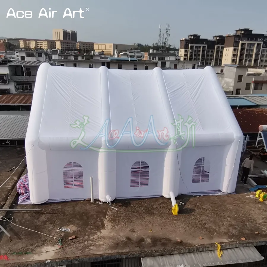 10mL x8mW Popular Inflatable White Wedding House Marquee Tent Illuminated with LED Light Blow up Party Tent For Outdoor Use