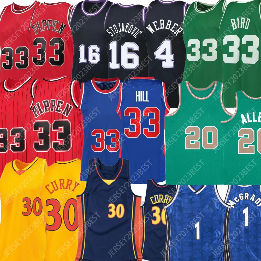 Maglia da basket Stile retrò Stephen Curry Larry Bird Ray Allen Chries Webber Tracy McGrady Peja Stojakovic Garnett Hill uomo donna gioventù XS 4XL Camicia