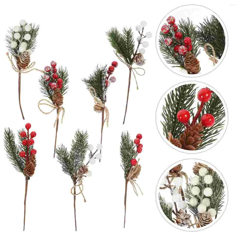 Dekorative Blumen, 7 Stück, Weihnachtsdekoration, Simulation, Beerenpflücker, künstlicher Vasenfüller, Blumenarrangement, Tannenzapfen, Heimpicks