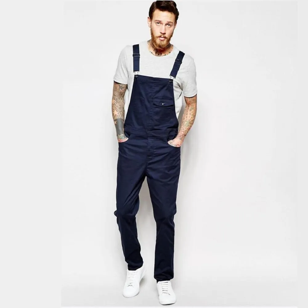 Jeans masculinos 2023 Modos de moda macacão macacão Tornozelo Black White Navy Denim Denim Bib for Men Suspender calças 230427