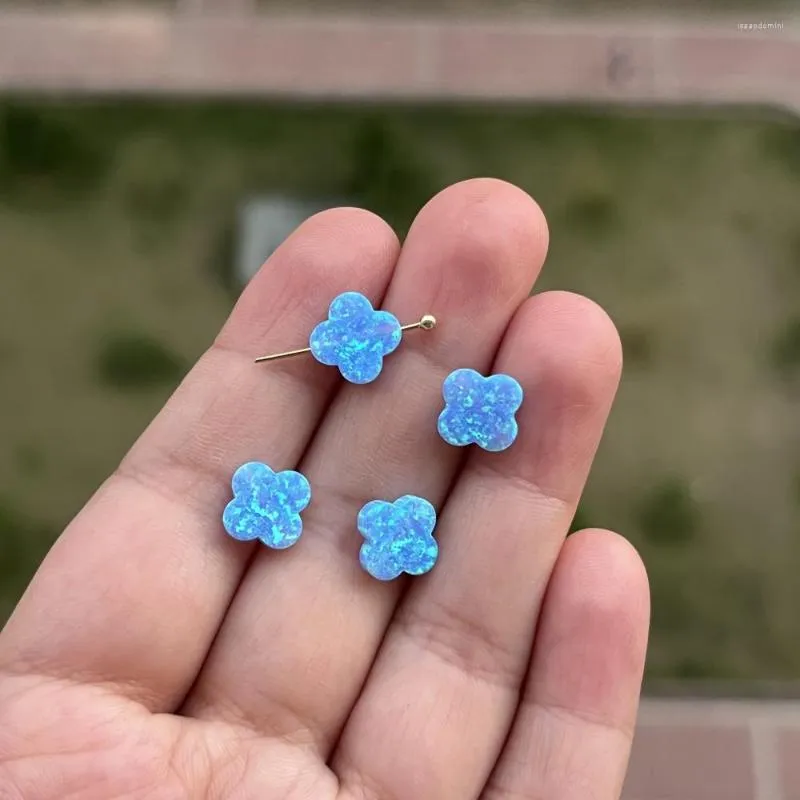 Loose Gemstones 3pcs 10mm Synthetic Opal Flower Fire Light Blue For Fashion DIY Necklace With Side Hole Or Length