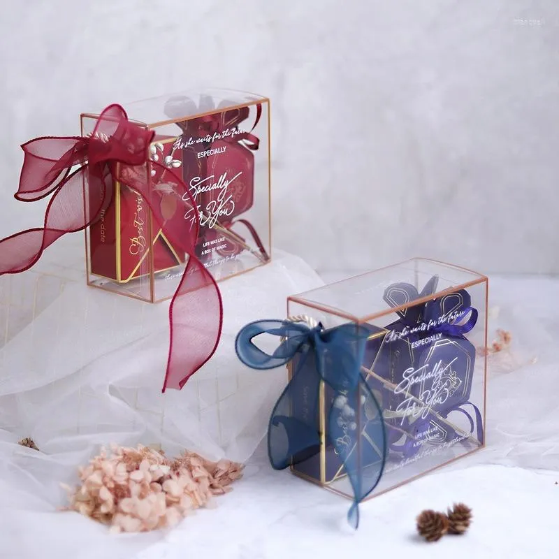 Embrulho de presente 2 set azul transparente caixa portátil de casamento festas de aniversário de chá de bebê biscoitos de biscoitos e decoração de embalagem