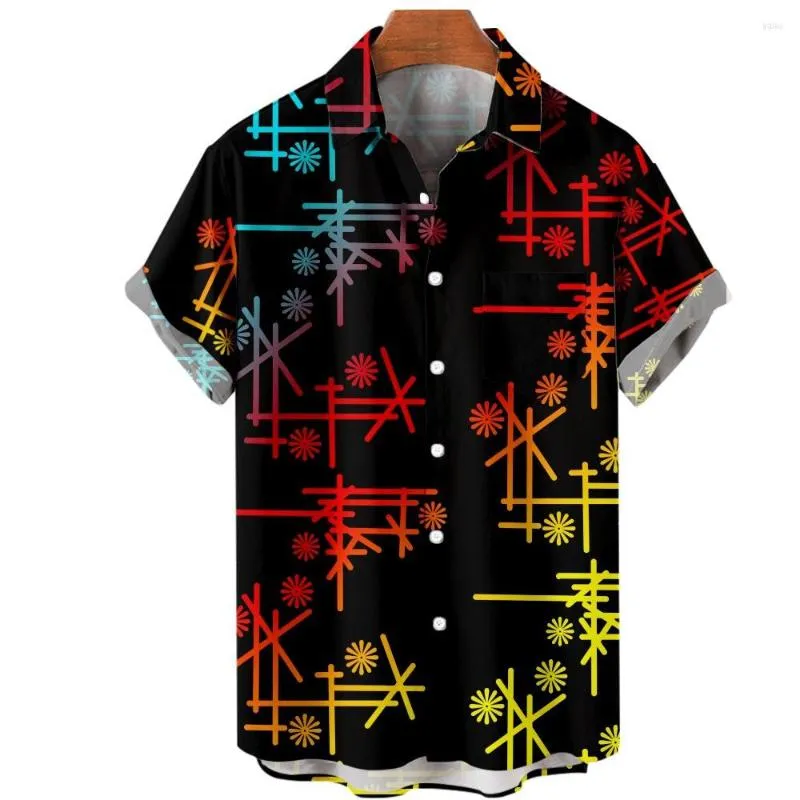Camisas casuais masculinas impressão digital elementos criativos da moda da moda havaiana solta