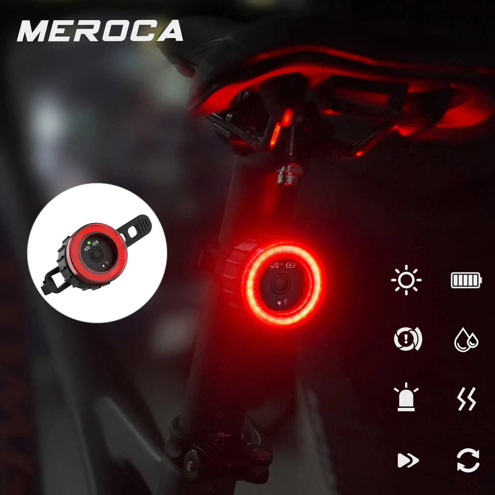 Fietslichten Smart Sensor Brake Bicycle Tail Light High Zichtbaarheid Fiets achterlamp IPX6 Waterdichte LED -laadladen achterlichten voor nachtcycling P230427