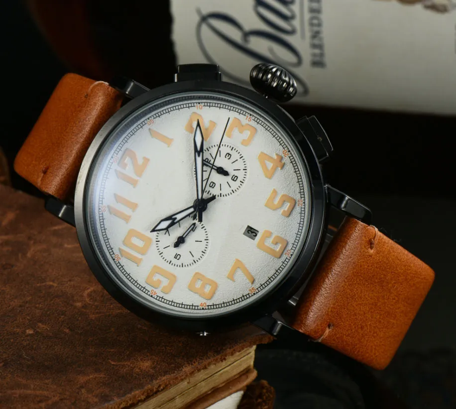 Topp lyx varumärke Mäns affärsfristig Watch Designer Watches Mechanical Armswatches Brown Leather Watch Black Watches armbandsur Transparent tillbaka