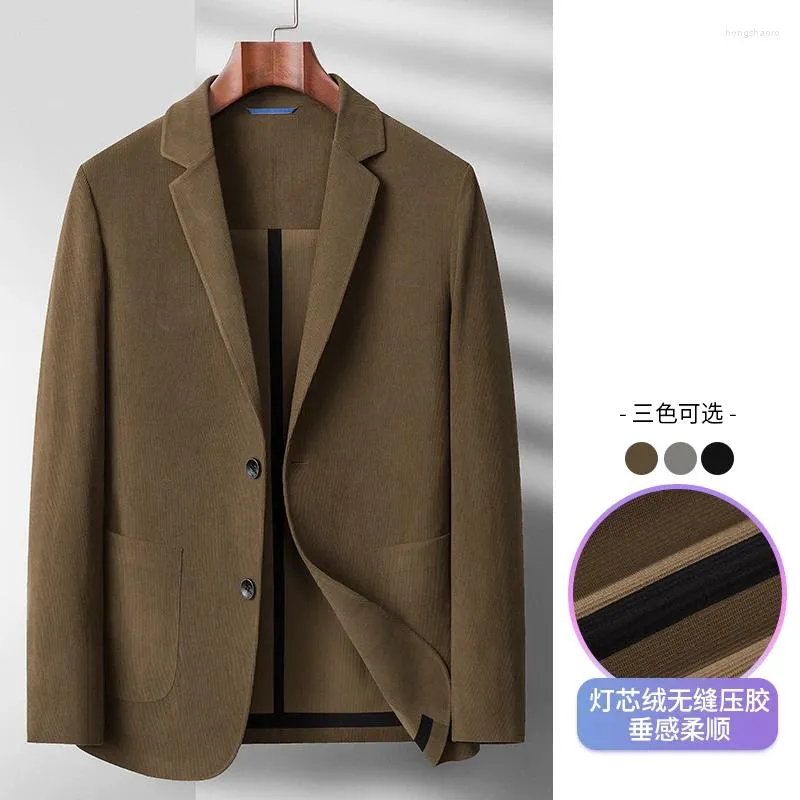 Men's Suits Fashion Korean Version Of Medium Thickness Seamless Press Glue Corduroy Casual Everything British Style Wedding Blazer