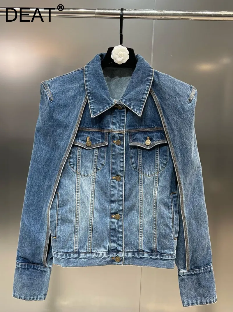 Jaquetas femininas Deat Deat Autumn and Winter Fashion Clothes Roupas azul Denim Turn-Down Sleeves Full Full Bastested Jacket WY44005L 230427