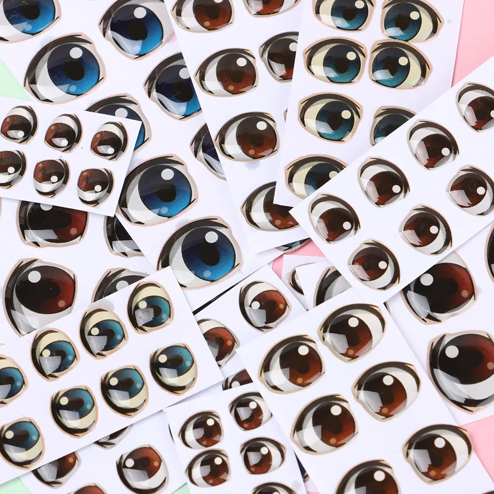 Accessoires de poupée 10 paires d'autocollants yeux de cristal de dessin animé pour garçon fille, accessoires pour yeux de poupée, Figurine d'anime, visage de poupée, orgue, papier de puces pour les yeux 230427