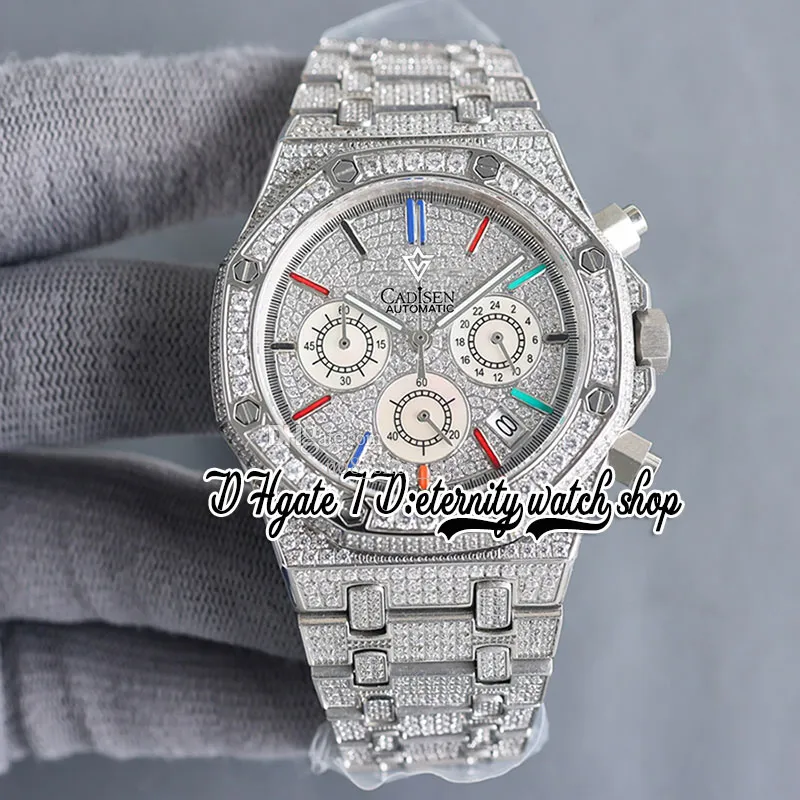 SF SF26333 Japan Miyota Quartz Chronograph Movement Mens Watch Full Iced Out Paled Diamond Dial Rainbow Stick Markers Diamonds Armband Evitity Jewelly Watches