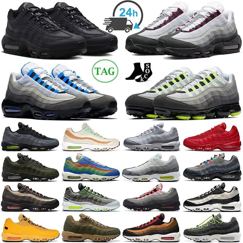 OG 95 Rinnande skor Män kvinnor 95S Crystal Blue Dark betorbetor Triple Black White Neon Solar Red Midnight Navy Fish Scales Denham Mens Trainers Outdoor Sneakers