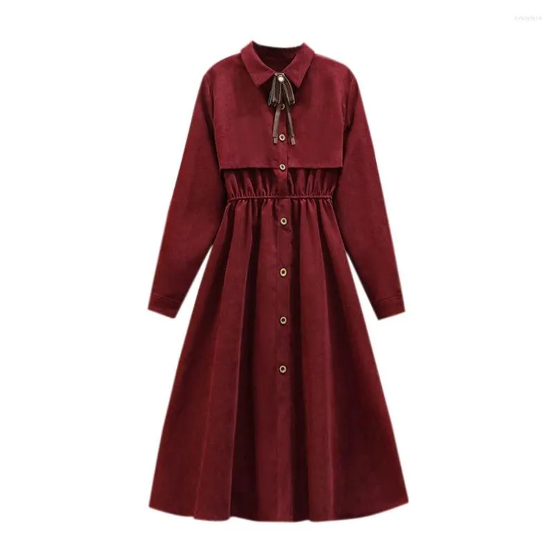 Casual Dresses Trendy Ladies 2023 Spring Autumn Slim Woman Dress Vintage Bowed Femme Vestido Single Breasted Women Clothing