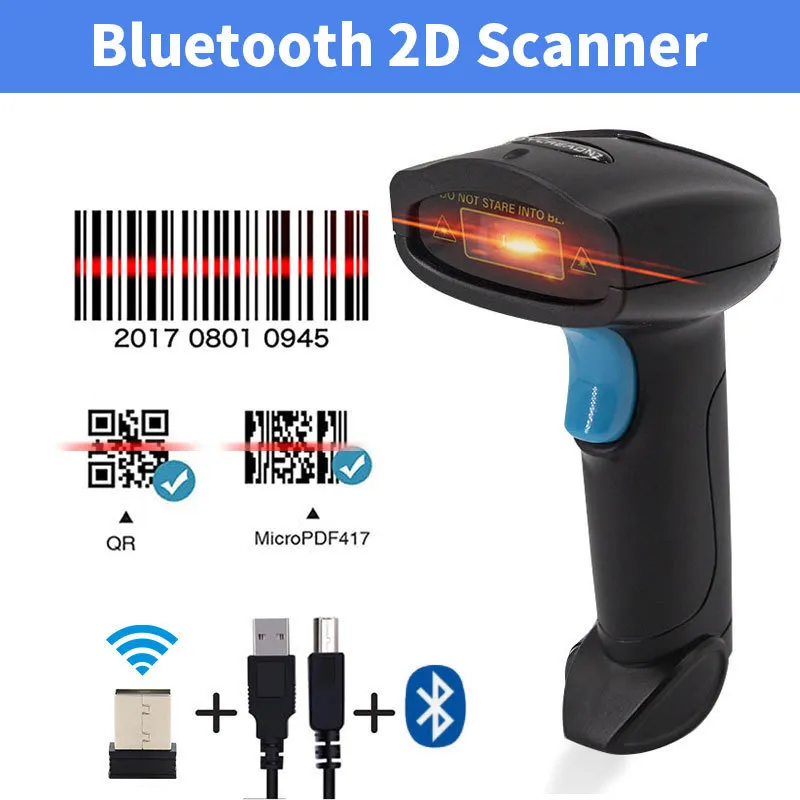 Wireless Scanning Gun Bluetooth One QR Code Barcode Scanning Gun Supermarket Logistics Express Bar Code Scanner Auto-Induction Scanner wholesale