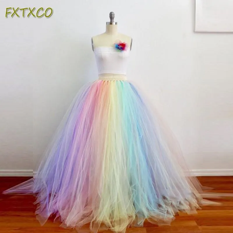 Saias coloridas arco-íris saia 2021 primavera verão cintura elástica saia longa para mulheres tutus vestido de baile meninas festa formal desgaste