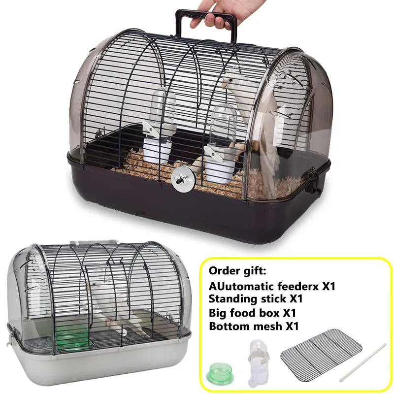 Bon Portable Pet Parrot Cage Bird Transport Cage med matare andningsbar avtagbar liten papegoja bärare burfågel resor