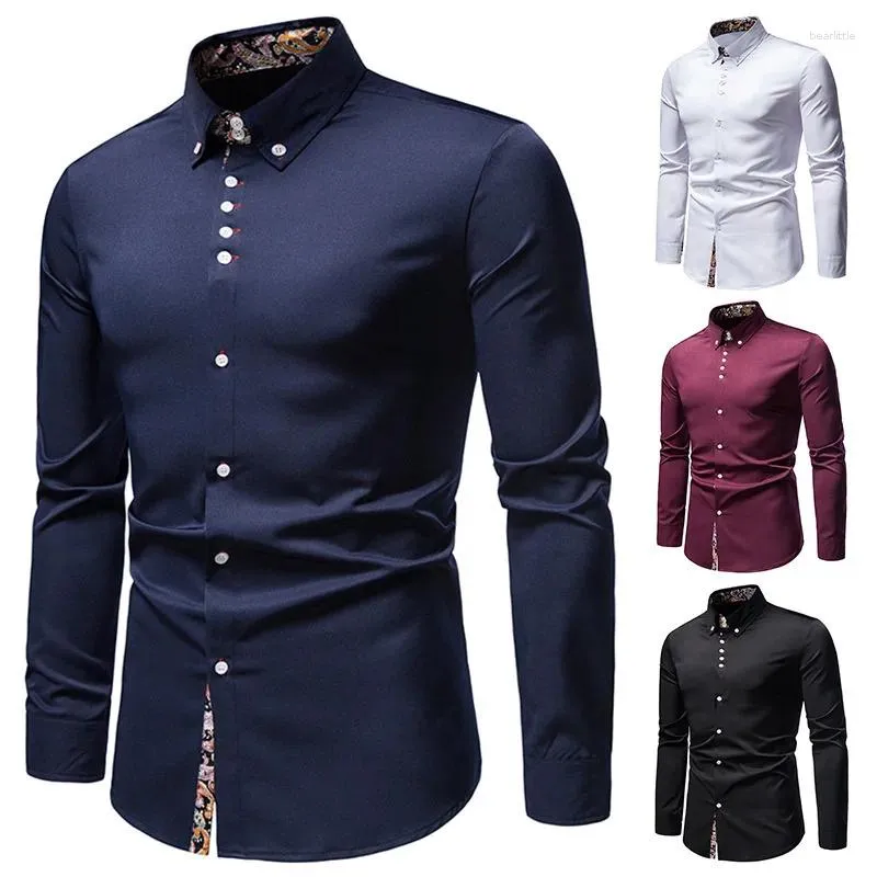 Männer Casual Hemden Hemd 2023 Mode Umlegekragen Blau Schwarz Weiß Langarm Männliche Bluse Elegante Druck Spleißen Mann Polo