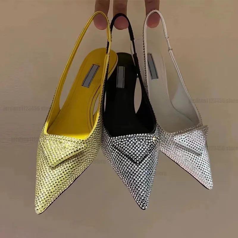 Tacones de mujer Triángulo invertido Tacones con punta puntiaguda Diseñadores de lujo Sandalias de tacón de gato Zapatilla de tacón de aguja Zapatos de noche Zapato de vestir