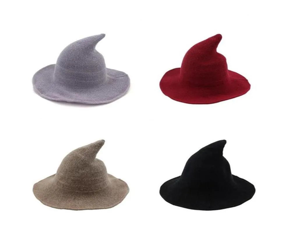 Party Hats Modern Halloween Witch Hat Lady Wool Cotton Blend Foldbar Knit Festival Women Cosplay Cap Warm Autumn Winter Caps314M23472411