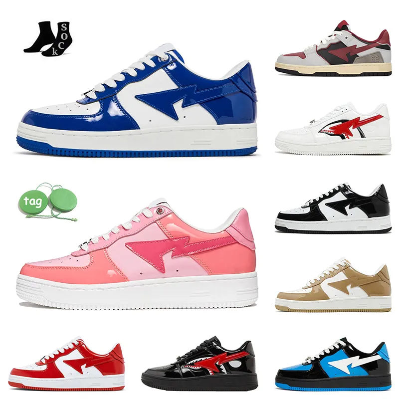 OG AAA+ A Bathing Ape Bapesk8 Sta Designer Shoes Patent Läder Låg Panda Black White Green Pink Foam Camo Combo Runners Platform Retro Sneakers Women Men Trainers 36-45