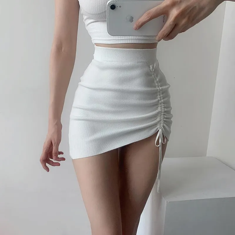 White mini skirt stretch top
