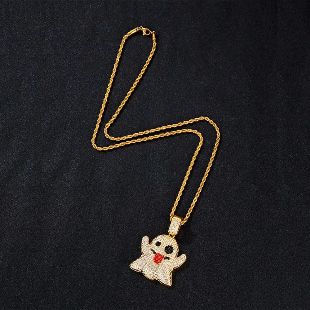 Collier de créateur de mode Pendentif fantôme avec langue sortant une expression drôle pleine de diamants accessoires hip-hop hommes Hip Hop collier de chaîne à maillons cubains