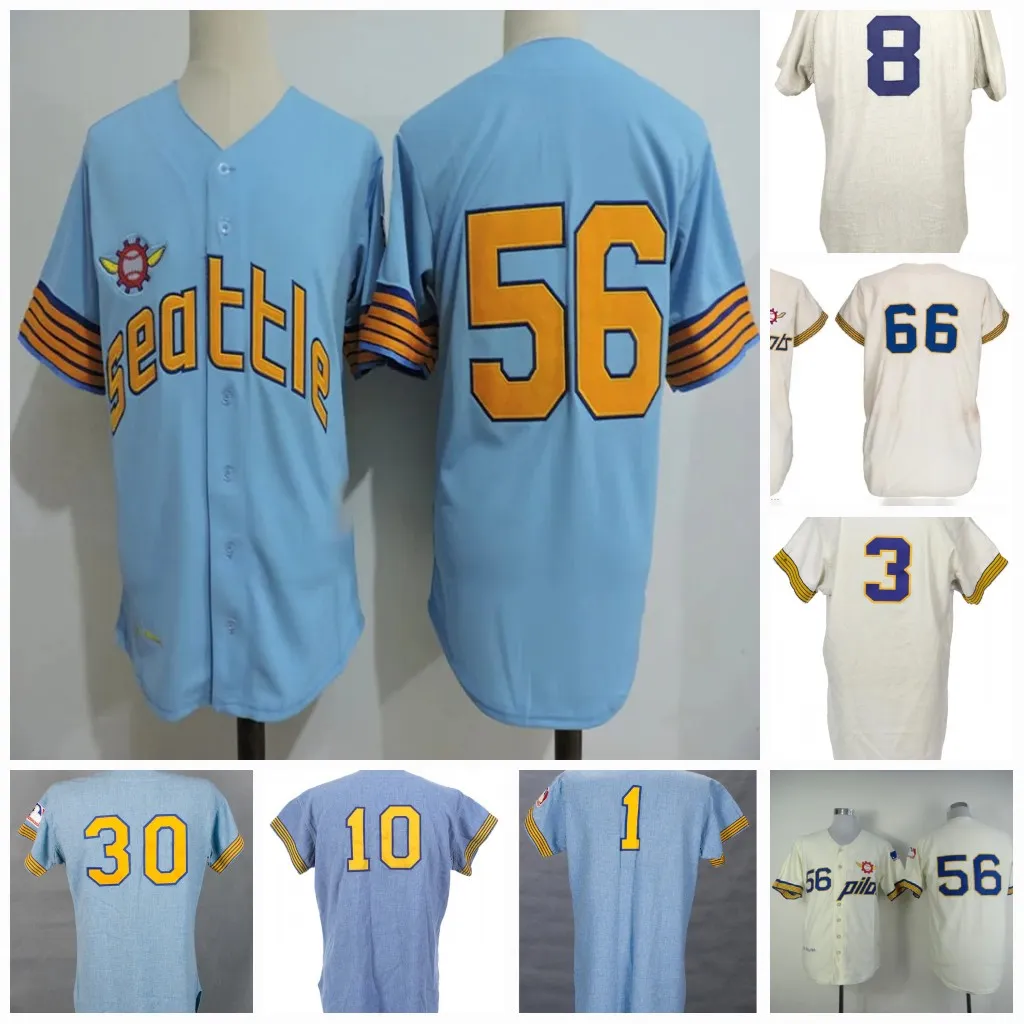 Pilots 1969 Vintage Baseball Jersey Seattle 56 Jim Bouton 3 Joe Schultz 66 Mike Hegan 46 Dick Bates 10 Larry Haney 5 DON MINCHER 30 Freddie Velazquez