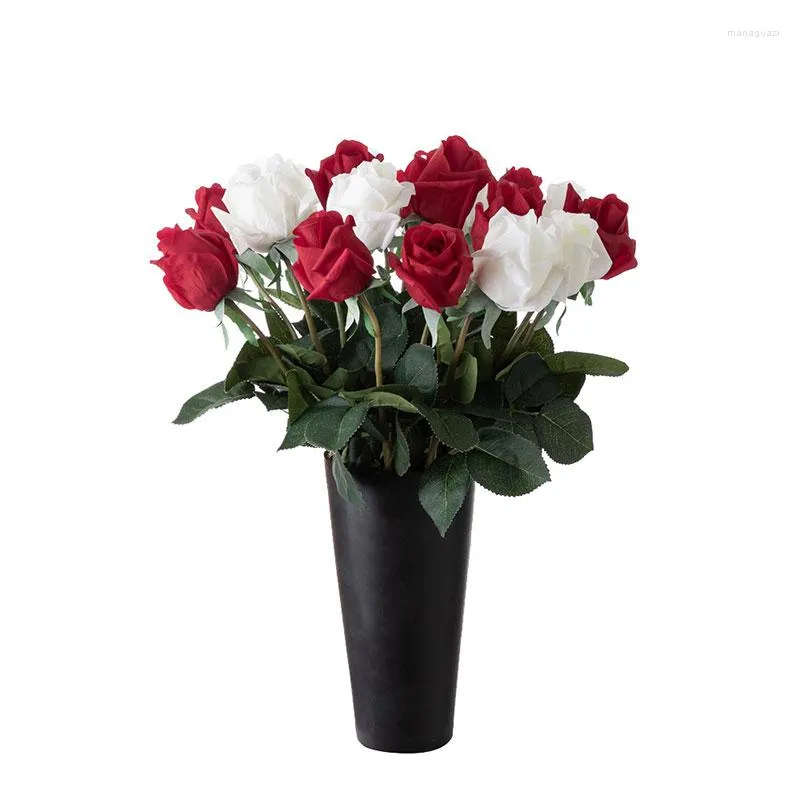 Fleurs décoratives 1 pc Blanc Rouge Latex Real Touch Rose 6 cm Tête De Fleur Décoration De Mariage De Noël Maison Décor À La Maison Artificielle