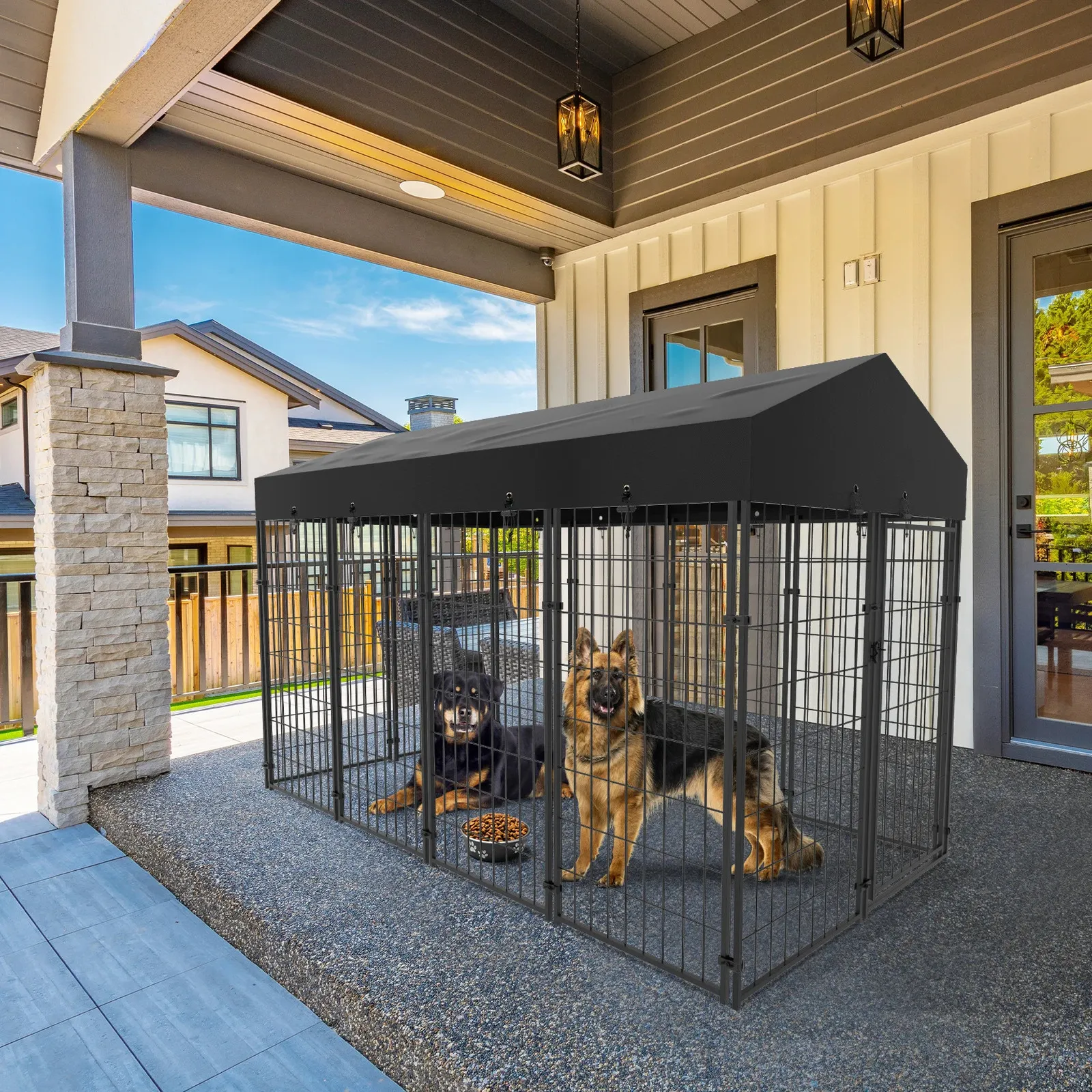 Other Pools SpasHG Large Dog Kennel Outdoor Dogs Welded Wire Kennels and Runs Crates for Yard with Stakes Water Proof Cover Canopy 231127