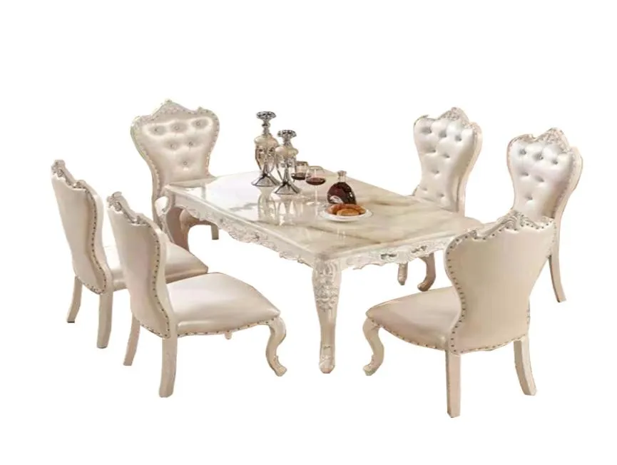 Meubles de salon Table et chaise en cuir et bois massif américain, combinaison de table à manger rectangulaire pour restaurant européen pour 6 personnes P6876110
