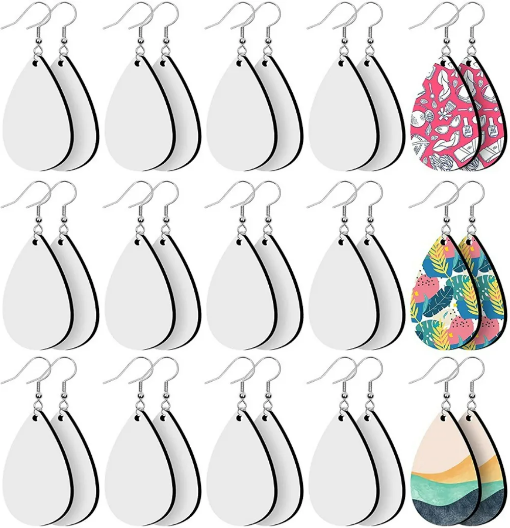 30 piece/set of double-sided blank Heat transfer Earrings Party Favor sublimation MDF Wood earrings Heat pendant