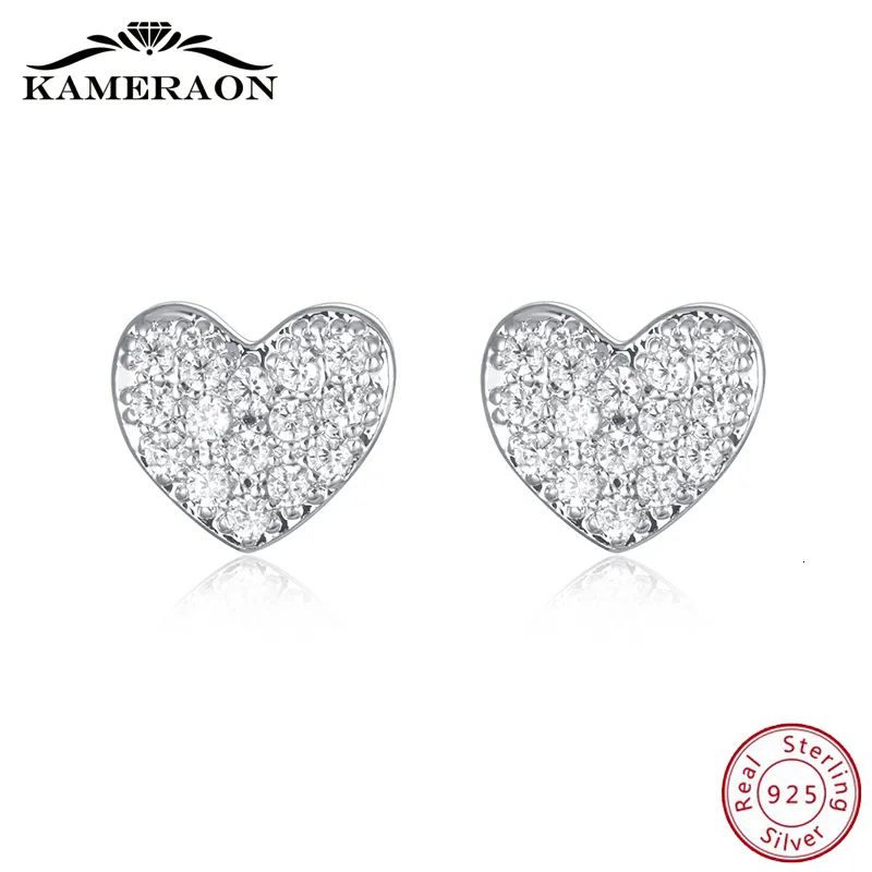 Stud 925 Sterling Silver Womens Hearts أقراط مع Zirconia Corea Corea أزياء المجوهرات للفتيات الصغيرة اللطيفة الأذن اللامعة 230426
