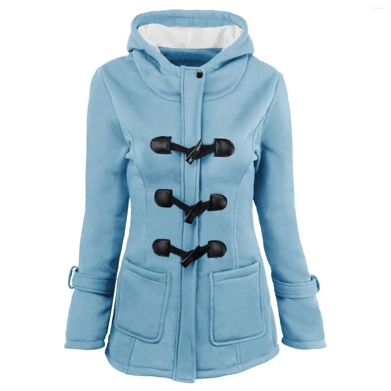 Women's Jackets Winter Hooded Coats For Women Casual Warm Plush Horn Button Padded Jacket Solid Slim Fit Fleece Clothes