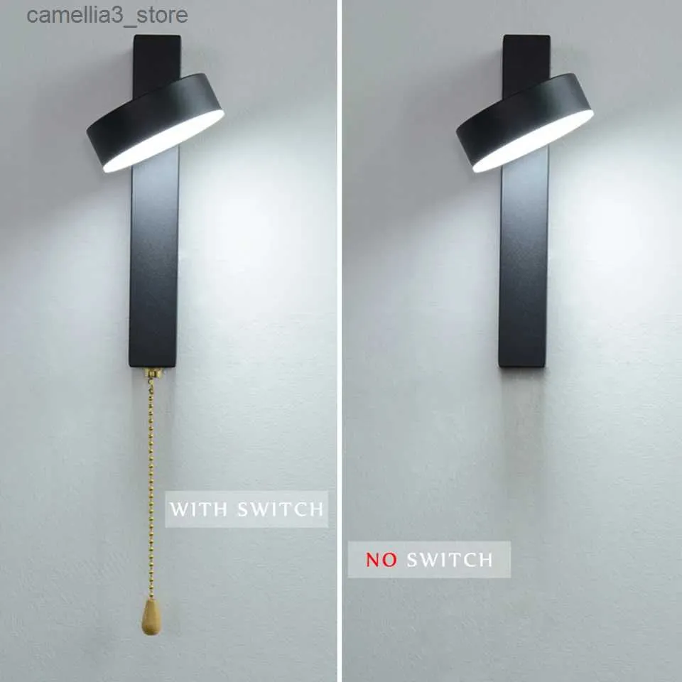 Wandlampen LED-wandlamp met schakelaar 7W 9W slaapkamer woonkamer Scandinavische moderne wandlamp gangpad studie leeskandelaar wit zwarte wandlampen Q231127