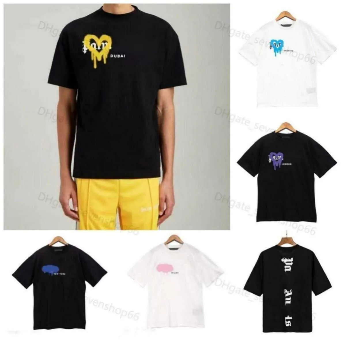 23SS Herren T-Shirts T-Shirt Palmen Palmangel City Designer Limited Inkjet Graffiti Letter Printing Herren Damen Segelboot Kurzarm Casual Tops gk