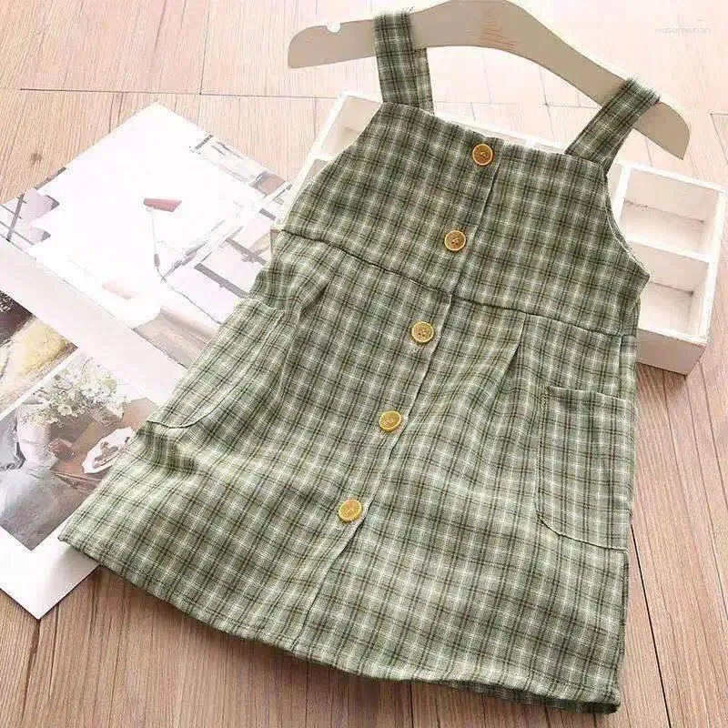 Girl Dresses Components Cute And Beautiful Skirt Summer A-line Baby Square Sling Green Yellow Pink