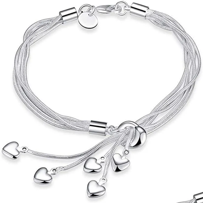 Charm-Armbänder für Frauen 925 Sterling Silber Fünf-Linien-Kette mit Fünf-Herz-Armband Armreif Geburtstagsgeschenk Her292K Drop Delivery Jewel Dhxfe