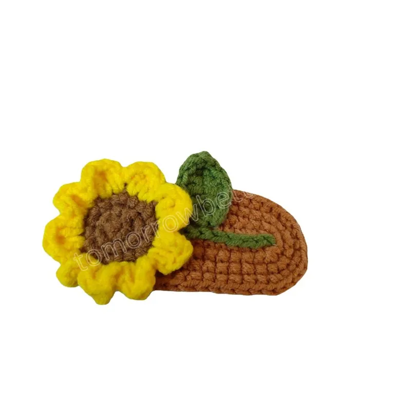 Handmade Crochet Sunflower Hair Clips Girls Kawaii Sun Flower Hairpin Barrettes Headwear Children Headdress Hair Accessories