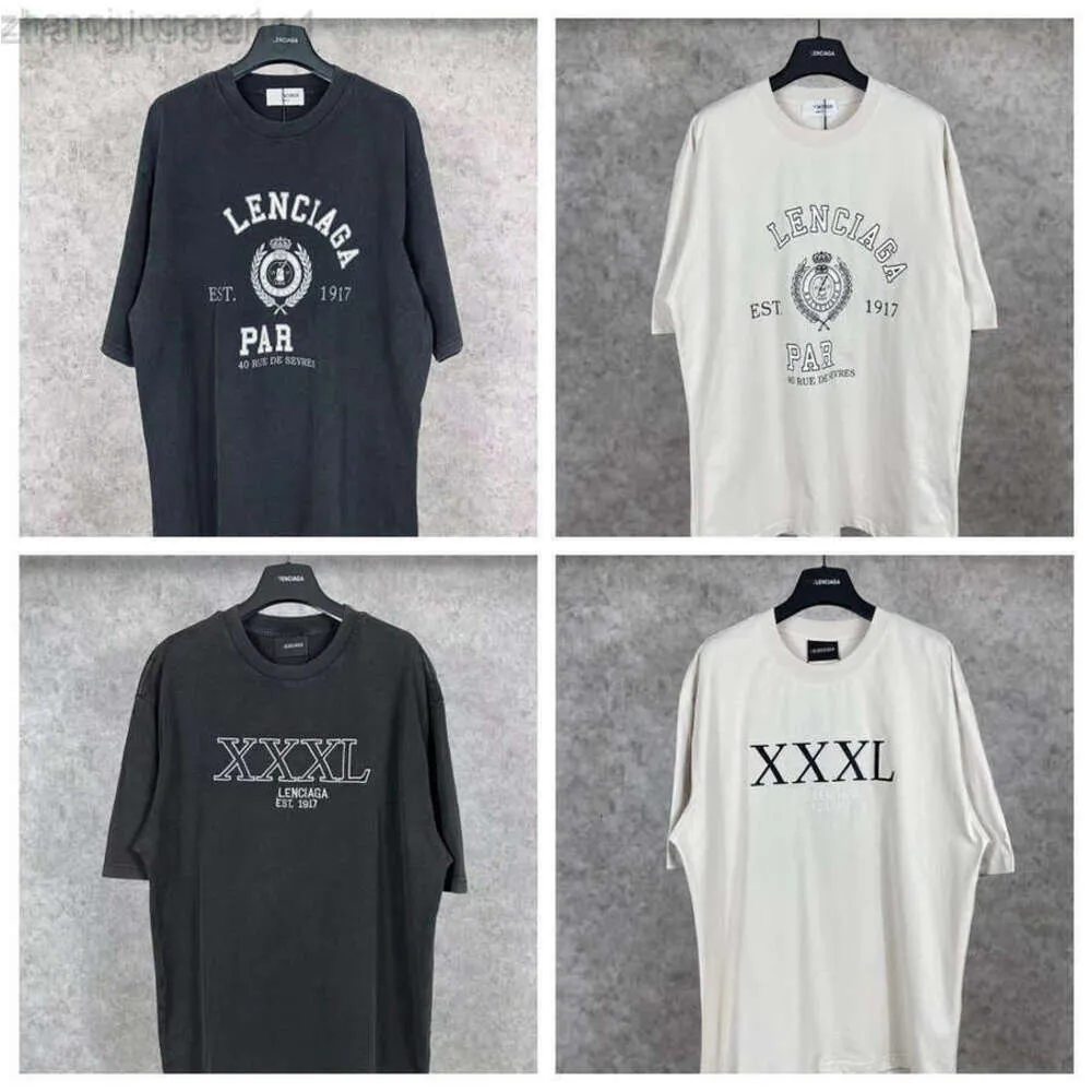 24SS Designer Balencaigaity Camiseta Balanciaga Versão Correta SS23 Paris B Home XXXL Made Old Wash Trigo Orelha Imprimir T-shirt de manga curta para homens e mulheres casais