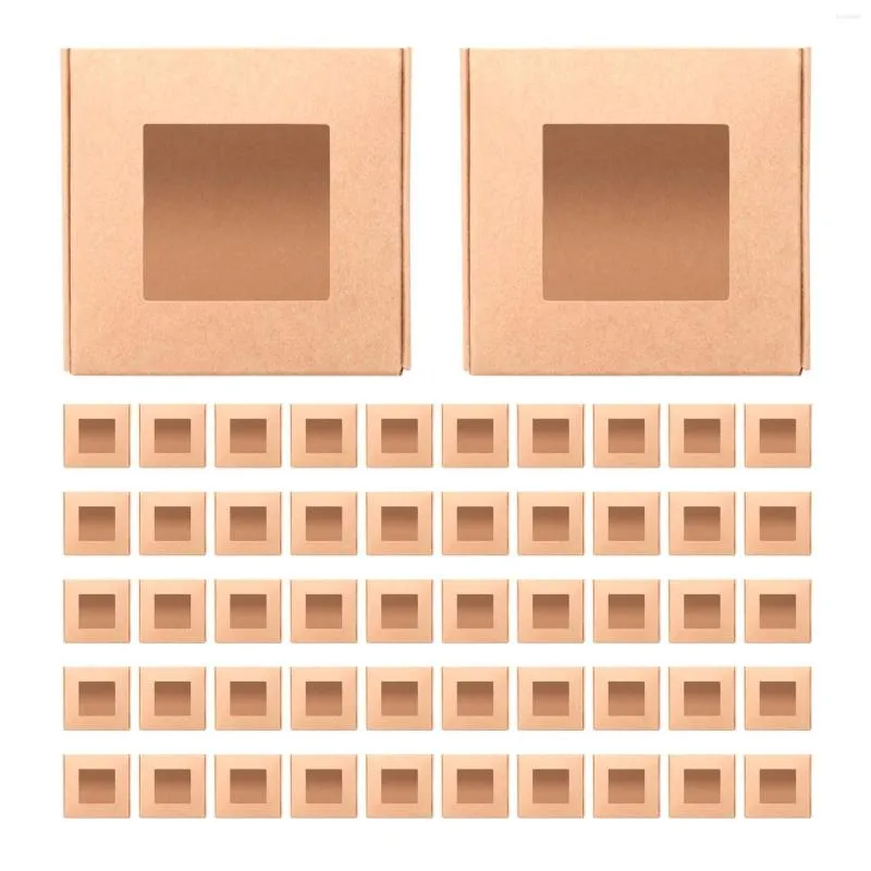 Present Wrap 50 Pieces Mini Kraft Paper Box med Window Packaging Treat for Soap Candy (Brown)