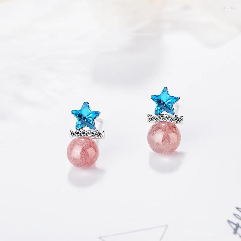 Studörhängen Silverfärg Azure stjärnhimmel för kvinnor Engagemang Rhinestone Pink Beads Blue Star Earring Fsahion Fina smycken