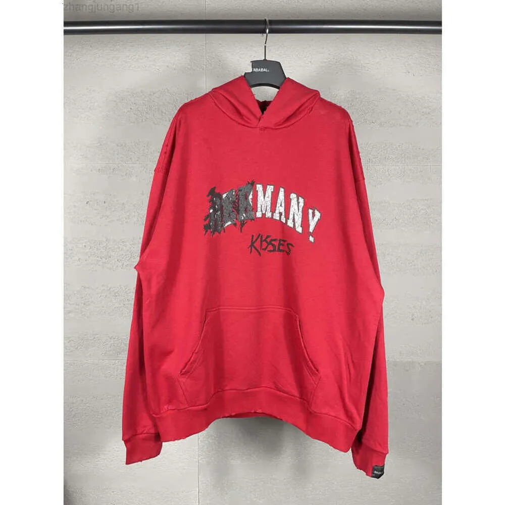 24SS Designer Balencaigaity Hoodie Balanciaga American High Street Paris 2023 Novo B Família Casal Destruição Arte Impressão Manga Longa Suéter Com Capuz Moda Label