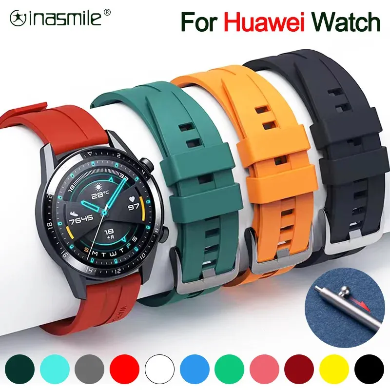 Oglądaj pasy silikonowe 22 mm pasek dla Huawei GT 2 3 4 46 mm na nadgarstka Watch3 GT4 GT2 Pro GT2E Magic2 Bransoletka Bandbas Football Band 231124