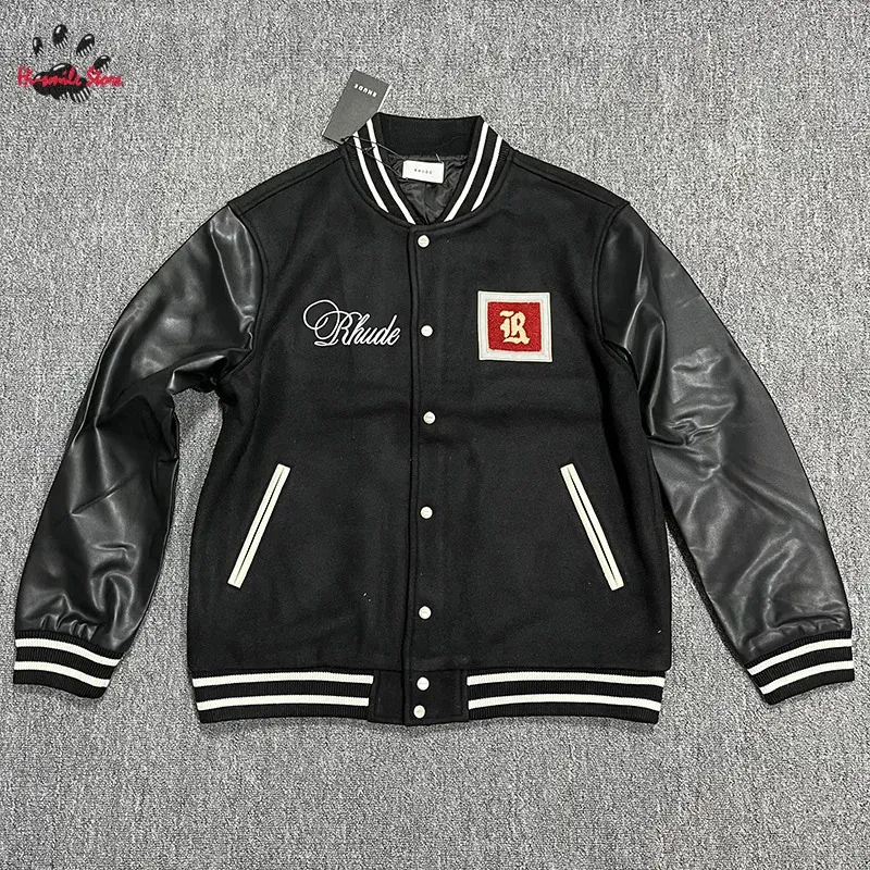 Männer Jacken Qualität RHUDE Baseball Jacke Winter Mäntel Männer Frau 1 Casual Vintage Übergroßen Streetwear Schwarz Grün Oberbekleidung 231127