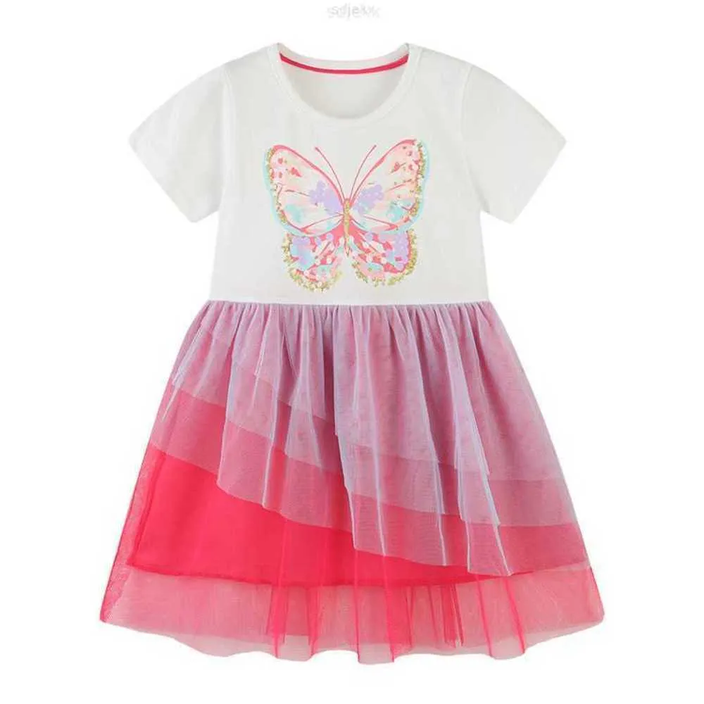 衣類セットブティック卸売夏の白い蝶ピンクの短袖刺繍糸パーティーチルドレンガールズドレッシング
