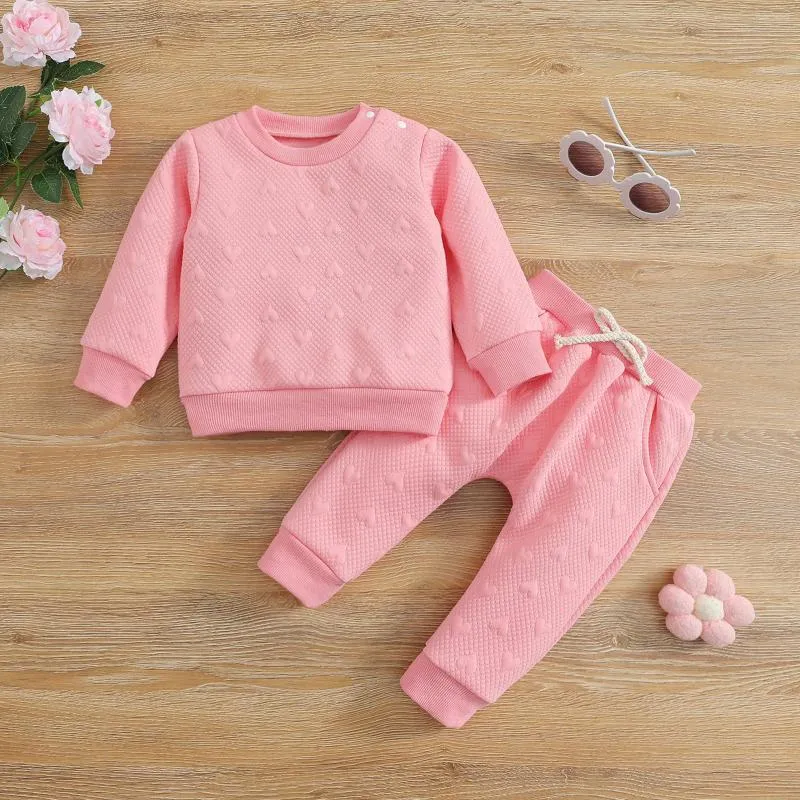 Zestawy odzieży Baby Boys Girls Autumn Winter Outfit garnitur bawełniane swobodne pikowane serce z długim rękawem bluzki