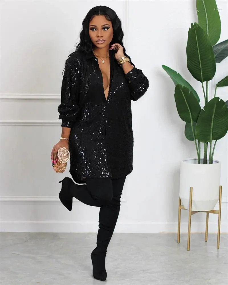 Glitter Sequin Cardigan Long Shirt Dress For Women Perfect For