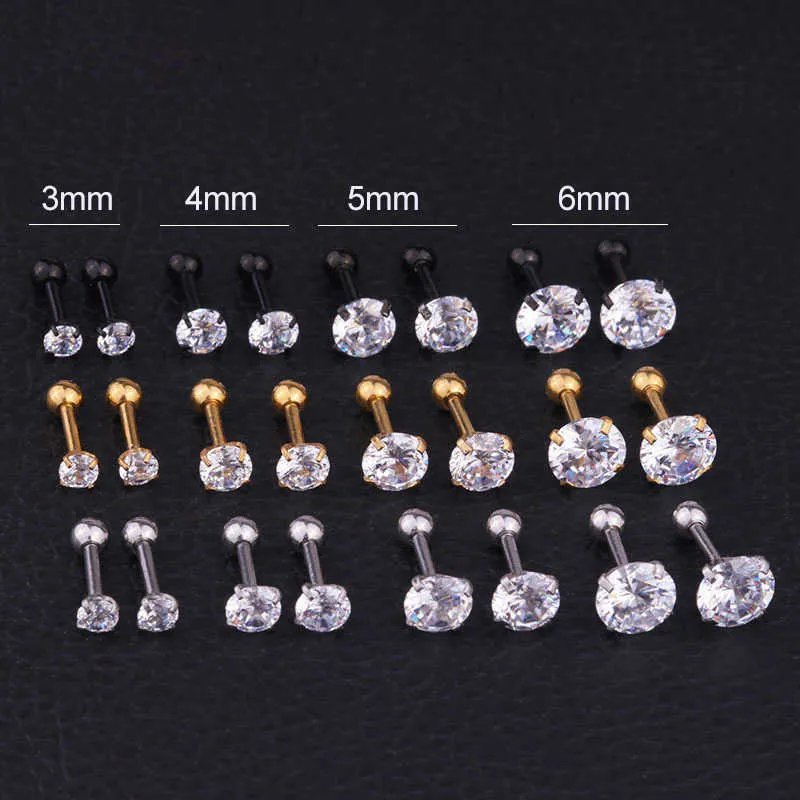 Popular Earbone Nails Round Zircon Earrings Stainless Steel Screws Earrings piercing 14K Gold Plated Cubic Zircon brinco For Guys