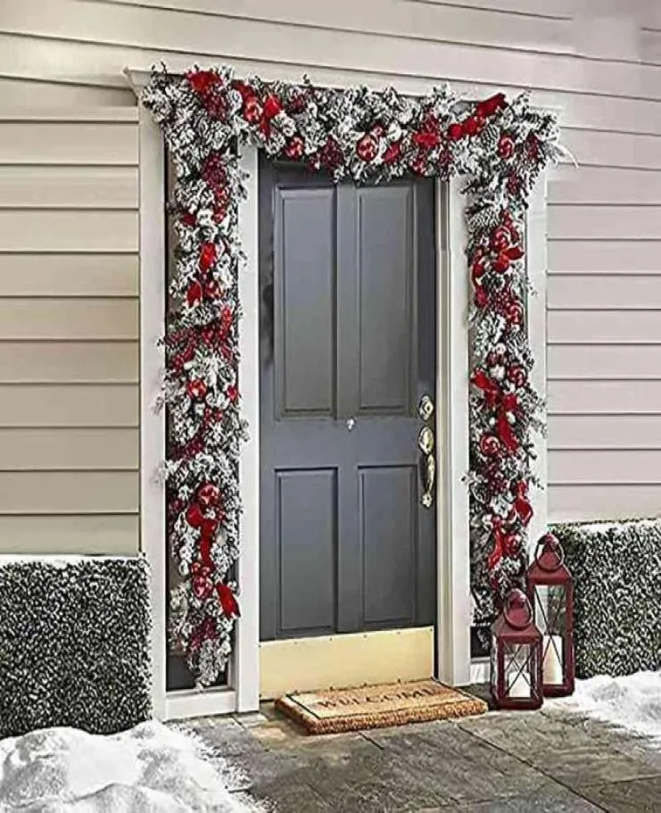 Julkrans konstgjorda arch röda bär kransprydnader ingång dörr väggdekor glad halloween trädkrans slingers j220619312813