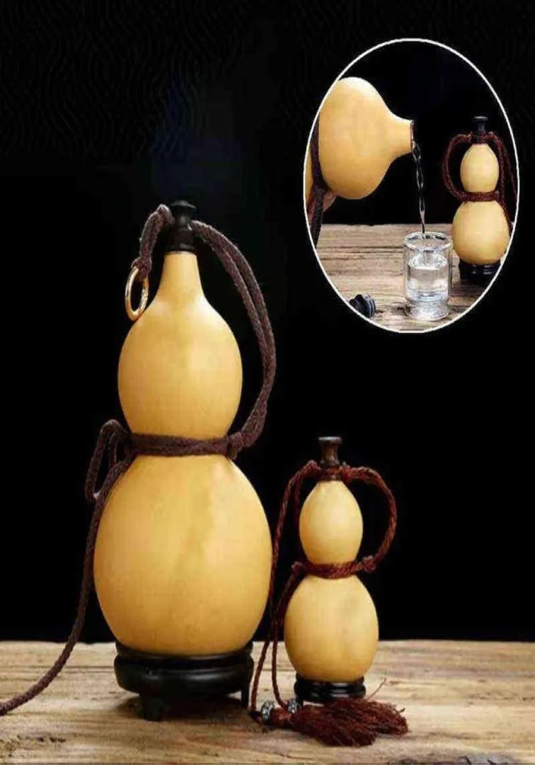 Zucca naturale Wu lou Decorazioni per la casa Ornamenti da parete Artigianato Zucca essiccata Bottiglia d'acqua con coperchio Hollow Calabash Decorazione da scrivania Portabevande H5478574